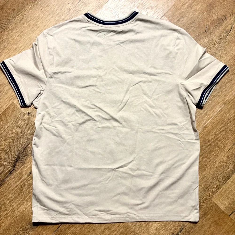 Ben Sherman Beige Mens Crew Neck Pocket T-shirt Navy Tipping Collar Sleeve Large - Picture 5 of 6